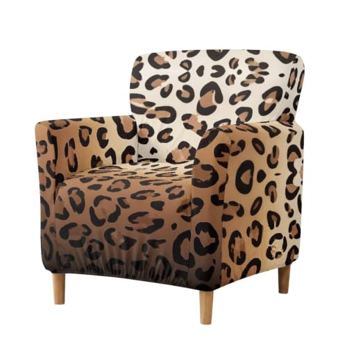 Classic Brown Leopard Chair Cover for Armchair - Medium Fit, Elastic Polyester Spandex