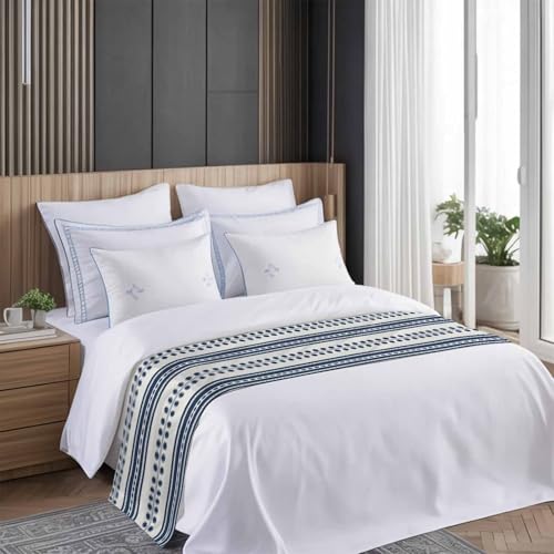 Cal King Bed Runner Blue Stripes Decorative Bed Scarf 102x20in - Soft Satin
