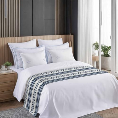 Cal King Bed Runner Blue Stripes Decorative Bed Scarf 102x20in - Soft Satin