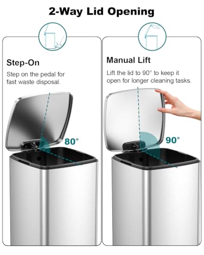 Lovewind 16 Gallon Stainless Steel Trash Can - Silver Kitchen Garbage Bin