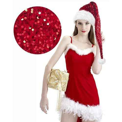 Long Santa Hat for Adults Women Men Unisex Sequin Red Christmas Hat Cap Xmas Hats for New Year Festive Holiday Halloween Costume Party