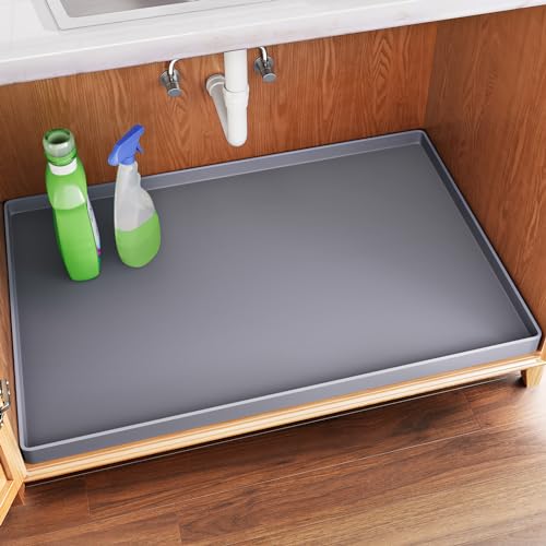 FLATO Waterproof Under Sink Mat - 25" x 22" Under Sink Liner for Kitchen & Bathroom, Under Sink Kitchen Organizers and Storage, Shelf and Cabinet Protector, Flexible Silicone Sink Drip Tray