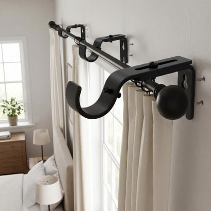 Adjustable Curtain Rod Brackets Set of 3 Black Iron Window Support