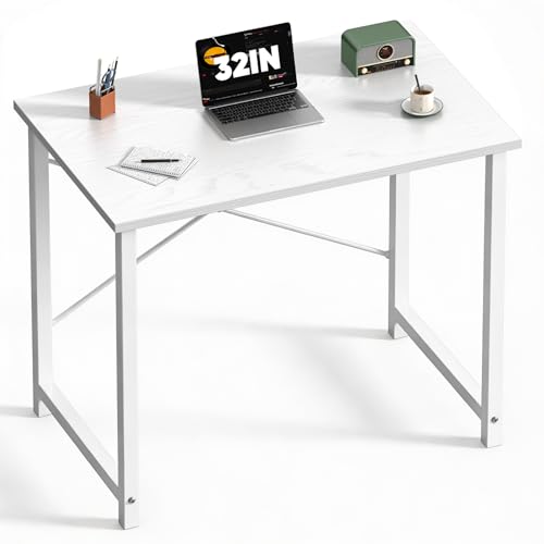 Small 32 Inch Computer Desk with X-Shaped Reinforcement - All White