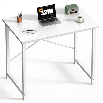 Small 32 Inch Computer Desk with X-Shaped Reinforcement - All White