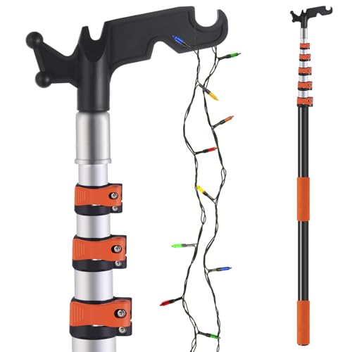 24Ft Telescopic Extension Pole with Hook for Christmas Lights - Aluminum