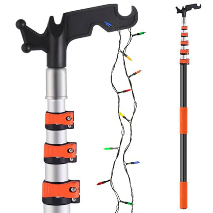 24Ft Telescopic Extension Pole with Hook for Christmas Lights - Aluminum