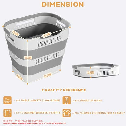 Grey Collapsible Laundry Basket 43L+43L Plastic Storage Bin 2 Pack