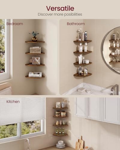 Rustic Brown Floating Corner Shelves Set of 2 - 6 x 6 Inches Wall Storage