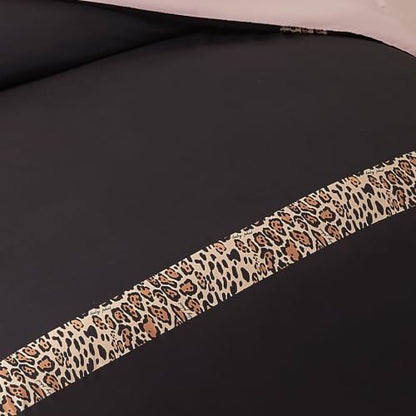 Baby Phat Leopard Hotel Border Comforter Set - Full/Queen, Reversible Microfiber, Black & Pink