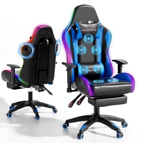 Mr IRONSTONE RGB Gaming Chair Black with Bluetooth Speakers & Massage
