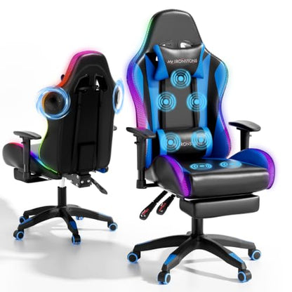 Mr IRONSTONE RGB Gaming Chair Black with Bluetooth Speakers & Massage