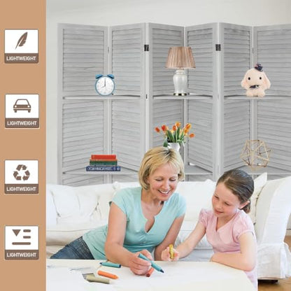 Room Divider with Shelves, 6 Panel Folding Privacy Screen – White, with 3 Shelves (Variation: White,6 Panel)