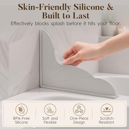 No Adhesive Silicone Splash Guard for Bathtub - Light Grey 2-Pack