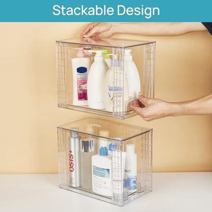 Vtopmart 2 Pack Stackable Storage Drawers,Clear Acrylic Drawer Organizers with Handles, Easily Assemble Containers for Fridge, Bathroom,Kitchen Undersink,Cabinet,Pantry Organization and Storage