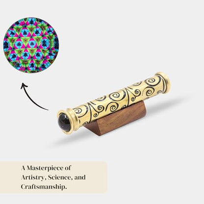 Brass Handmade Teleidoscope with Wooden Stand - Vintage Nautical Kaleidoscope Gift