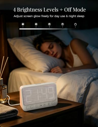 Topski Digital Alarm Clock with Night Light - White Bedside Clock with 8-Color LEDs & USB Charging