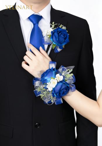 Royal Blue Corsage and Boutonniere Set Prom Homecoming Flower - Elegant Matching Floral Accessories