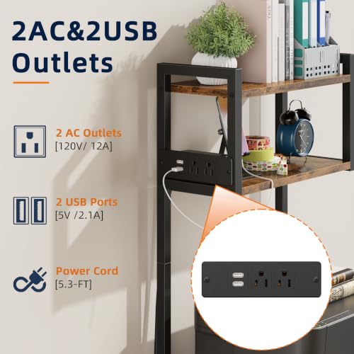 Rustic Brown 49-Inch Tall 3-Drawer File Cabinet with Charging Station