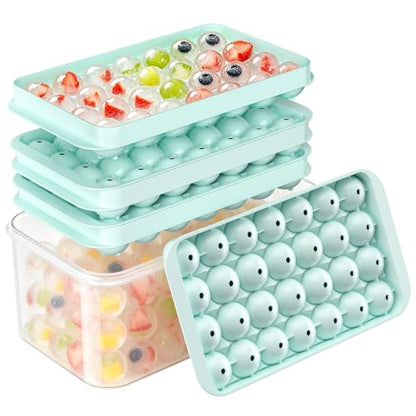 Mini Ice Cube Tray with Lid and Bin - 3 Pack Mint Green for 0.95 Inch Ice Balls