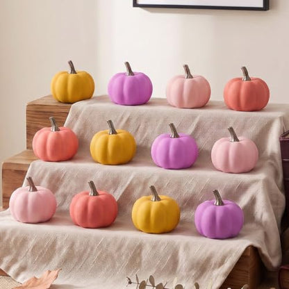 Mini Foam Pumpkins Set - Warm Pastel Fall Decor for Thanksgiving & Halloween - 12 Pieces