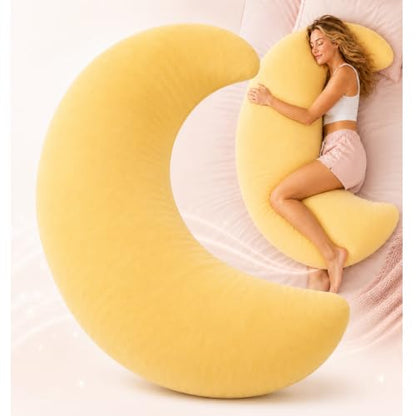 Yellow Oversized Moon Body Pillow - Crescent Full-Body Support for Sleep & Lounge