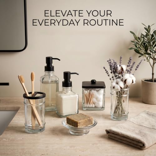 Blue Glass Bathroom Set 6-Piece Dispenser & Accessories for Counter