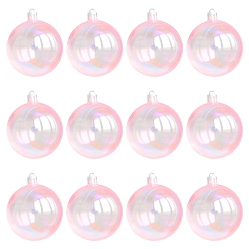 Pink Christmas Iridescent Ornaments Balls - 1.97 Inch, Set of 12