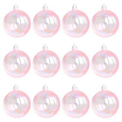 Pink Christmas Iridescent Ornaments Balls - 1.97 Inch, Set of 12