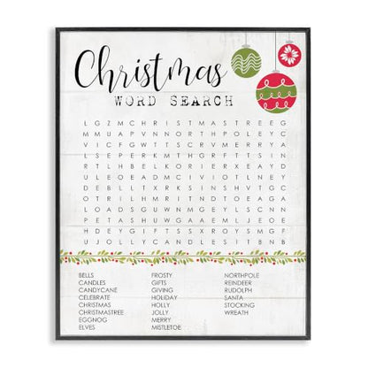Christmas Word Search Holiday Game Framed Giclée Print - 11 x 14 Inch, Black Frame, Festive Decor