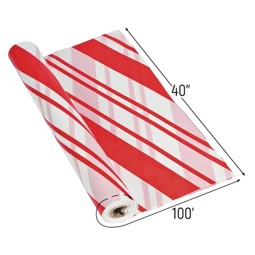 Disposable Candy Cane Striped Plastic Tablecloth Roll - Christmas Party Decor