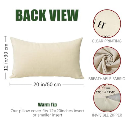 Christmas Tree Lumbar Pillow Cover 12x20 Inches - Festive Decorative Cushion with Hidden Zipper - Pack of 1