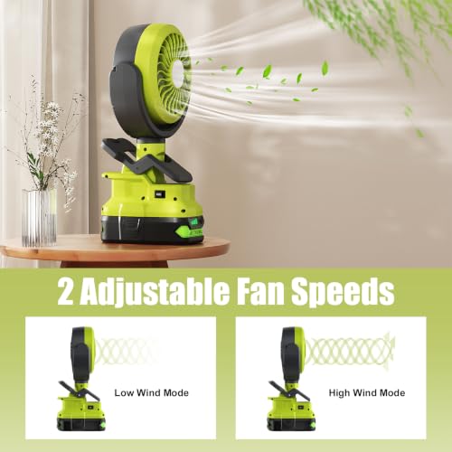 Cordless Battery Powered Fan for Ryobi 18V with LED Light - 1 Pack