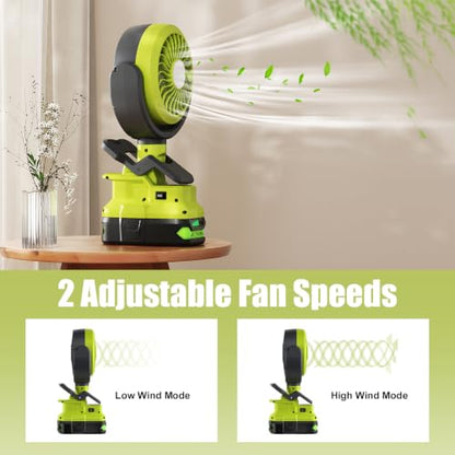 Cordless Battery Powered Fan for Ryobi 18V with LED Light - 1 Pack