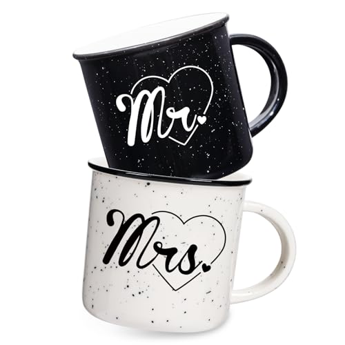 Mr & Mrs Wedding Coffee Mug Set of 2 - 10 Ounce Bridal Shower Gift, Engagement Gift, Valentine's Day & New Year Gifts - Variation of Mr & Mrs Set