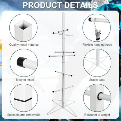 Hockey Equipment Drying Rack Metal Sports Gear Organizer with 4 Hanging Clips