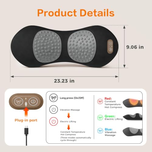 3-in-1 Electric Back Massager Pillow for Lumbar Support - Matte Black