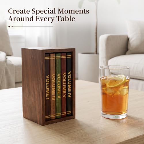Acacia Wood Drink Coasters with Holder - Set of 5 for Coffee Table & Bar Decor