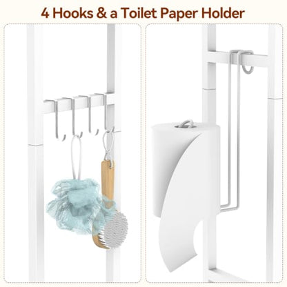 White Over The Toilet Storage Cabinet with 2 Fabric Drawers Bathroom Organizer