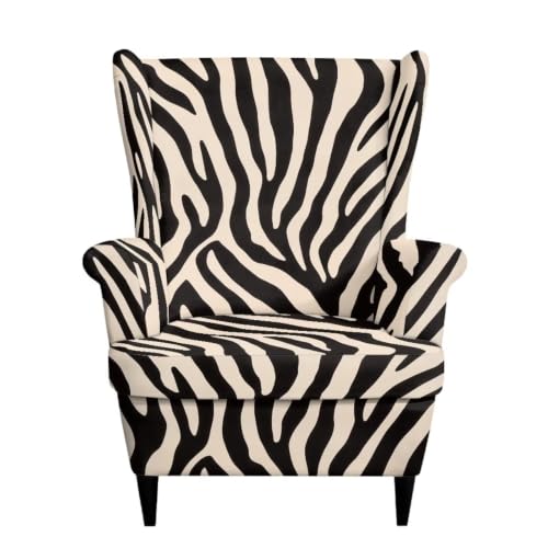 Zebra Stripe Wingback Chair Cover 2 Piece Slipcover - Reversible Fit