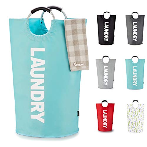 Caroeas XX-Large 115L Laundry Basket (7 Colors), Waterproof Laundry Hamper, Laundry Bag with Padded Handles, Clothes Hamper Stands Up Well, Collapsible Laundry Basket Easy Storage(Light Blue)