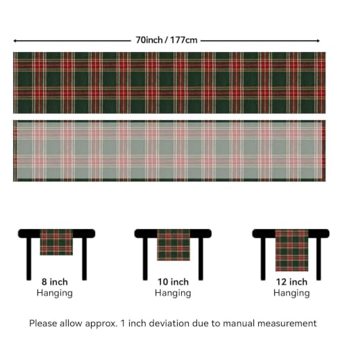 Christmas Checkered Tartan Table Runner - Green, 13 x 70 Inches - 2 Pack