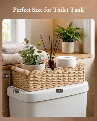 Beige Toilet Paper Storage Basket for Bathroom Decor - Small Woven Organizer