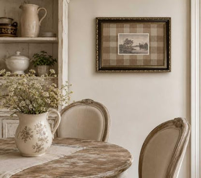Vintage Gold Framed Canvas Wall Art - Antique French Floral Landscape 11 x 9 Inches