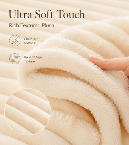 Cream Ribbed Soft Cozy Throw Blanket XL 59x79 Inches for Couch & Bed
