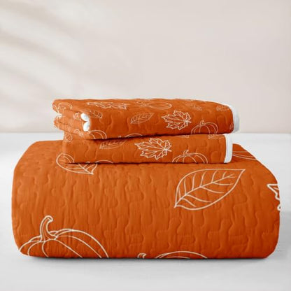 Erosebridal Autumn Harvest Full Quilt Set with White and Orange - Full Size
