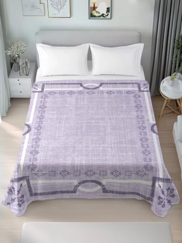 California King Flat Sheet Lavender Linen Border Microfiber Bedding - All Season