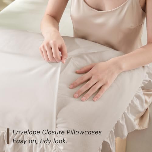 Beige Farmhouse Ruffle Comforter Set Full Size 3 Pieces - Shabby Chic Bedding