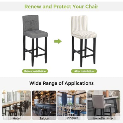 Espresso Brown Vintage Style Bar Stool Chair Covers Set of 4 with Back