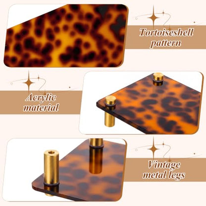 Tortoise Shell Bathroom Vanity Tray Set - Rectangle, Gold Stand, 2 Pack